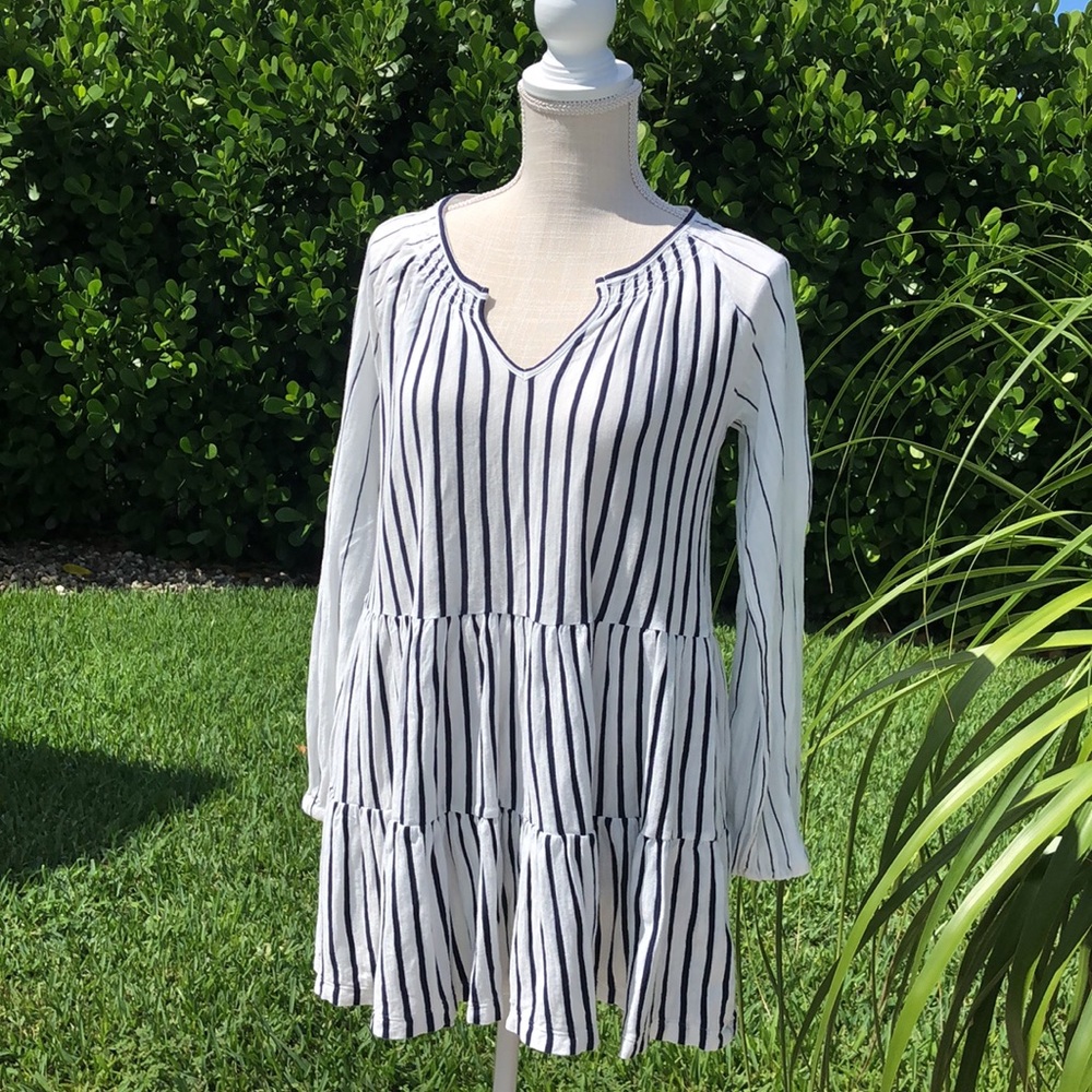 MAEVE BY ANTHROPOLOGIE NAVY & WHITE STRIPED COTTON TUNIC SIZE SMALL